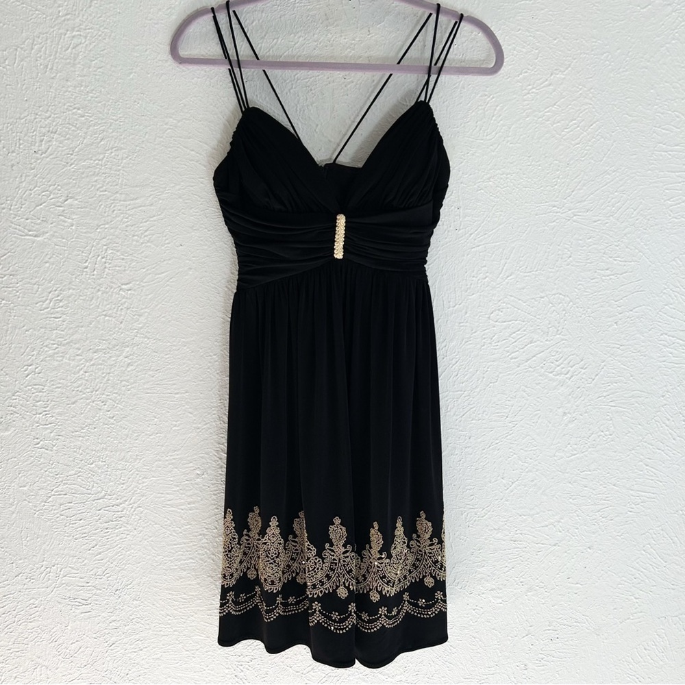 Y2K Cache Black & Gold Sequin Beads Cocktail Dress Sz 4